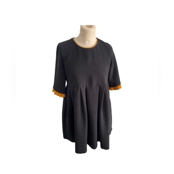 Zara Black Ruffle Gold Trim Sleeve Babydoll Dress - Picture 6 of 6